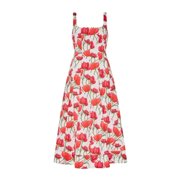 NWT MILLY Nia Peony A-Line Midi Dress size 10 red and white - Picture 6 of 13